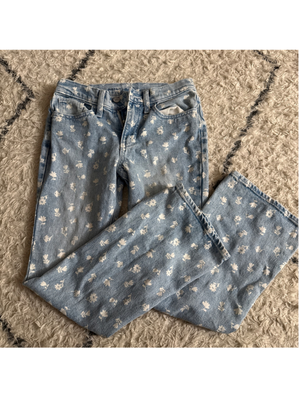 Girls Old Navy Floral Flare Jeans Size 12 Blue White